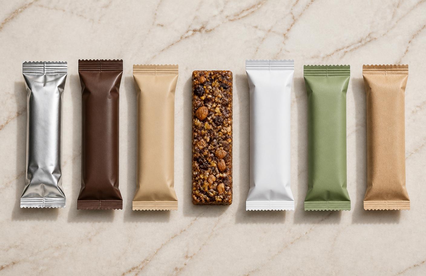 Clean protein bars lined up for testing